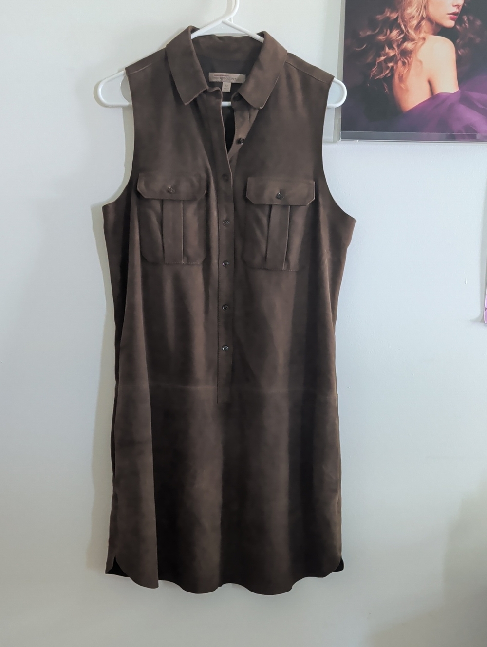 Banana Republic Sleeveless Button-Front Suede Shirt Dress - Brown Size 12